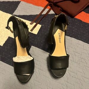 BAMBOO Black Open-Toe Heels